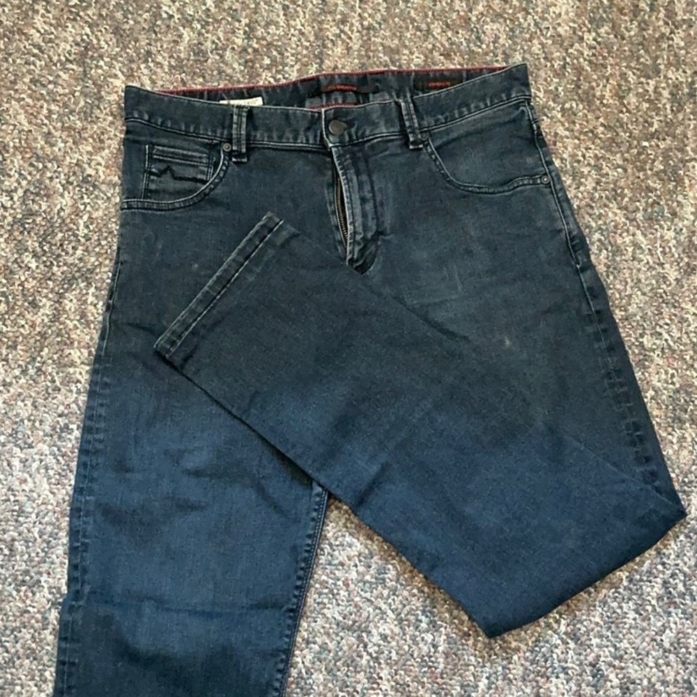 Dark Blue Straight-Leg Denim Jeans with Faded Look